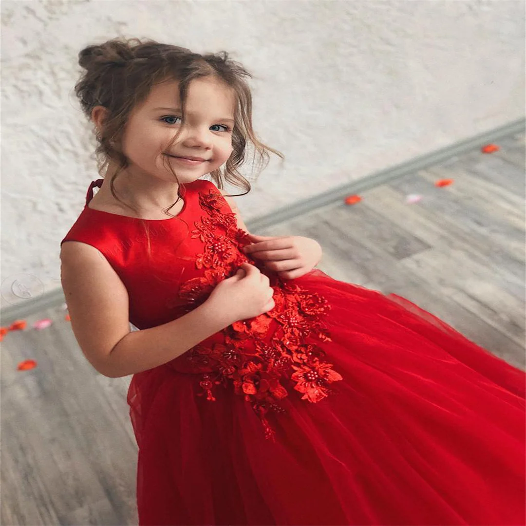 Customized Flower Girl Dresses Tulle Tiered Appliques With Trailing Blush Short Sleeve For Wedding Birthday Party Banquet Prince
