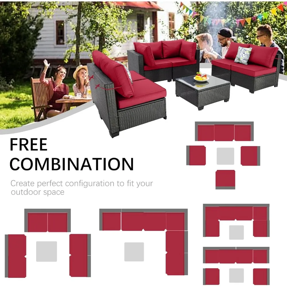 7 Piece Patio Furniture Set, All-Weather Wicker Outdoor Conversation Set with Sectional Sofa, Rattan PE Wicker Seating