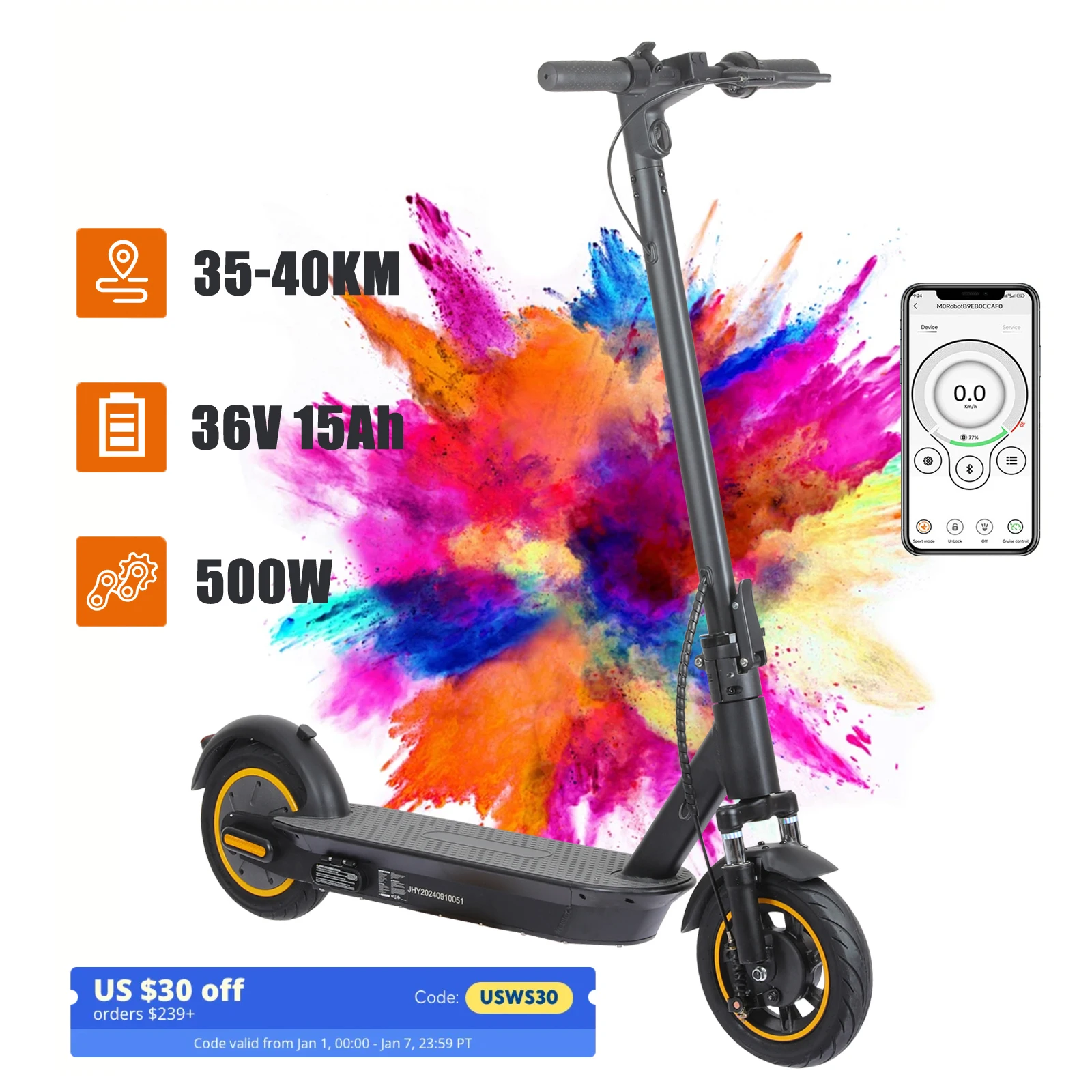 500W Adult Electric Scooter with Shock Absorbers,36V 13Ah Battery,Load 330lbs,APP Support E-Scooter,Folding Commuter Scooter