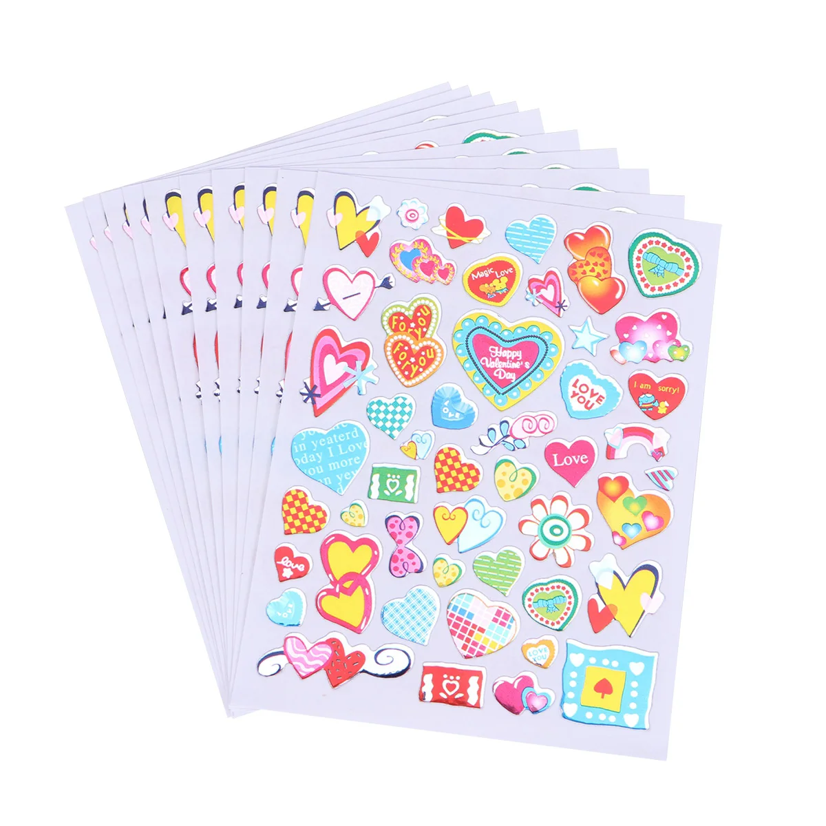 10 Sheets Stickers PVC Classroom Props Heart Shape Cartoon Love Heart-shaped Decals