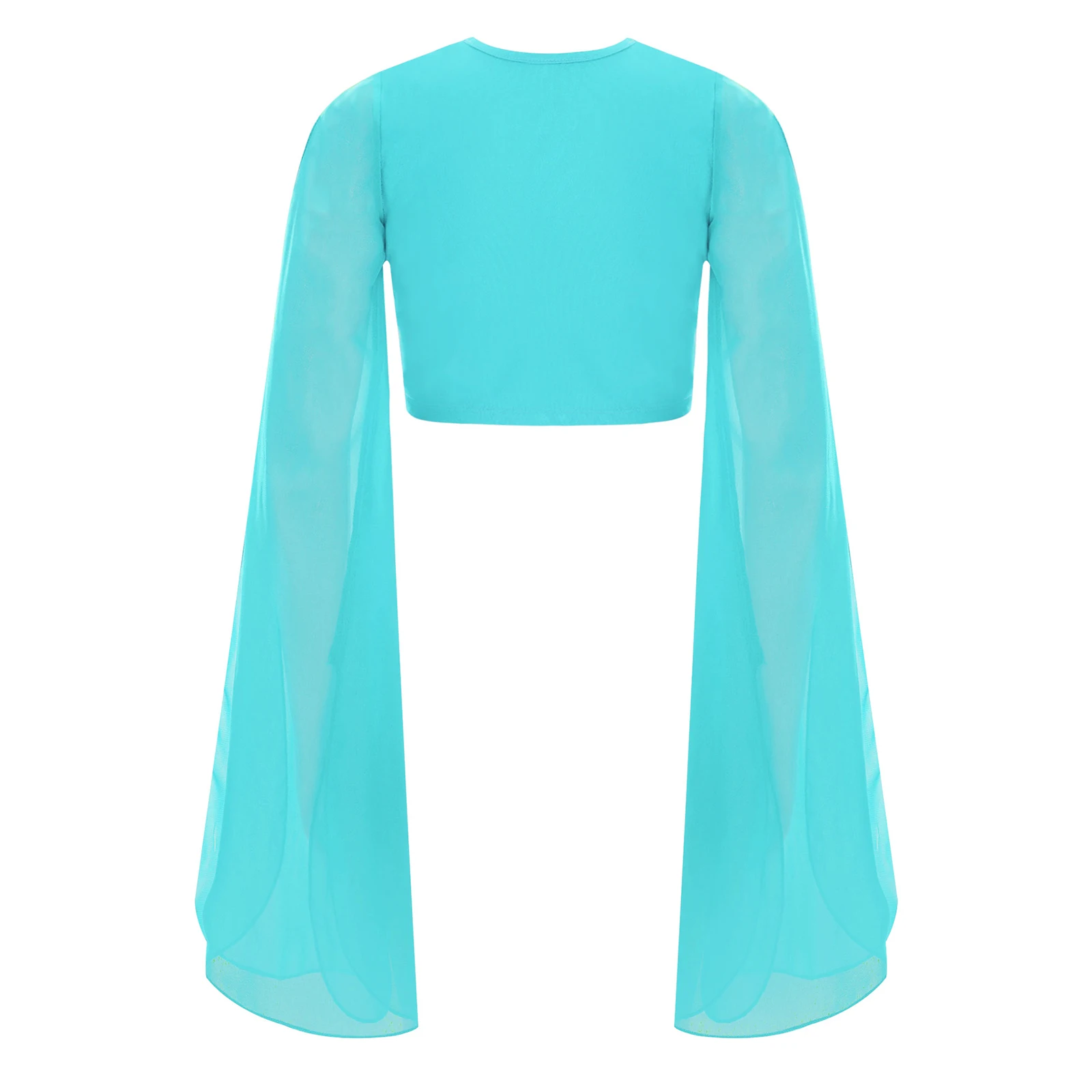 Kids Girls Elegant Classical Ballet Modern Dance Tops V Neck Split Flared Sleeves Crop Top Dance Practice Performance Costume