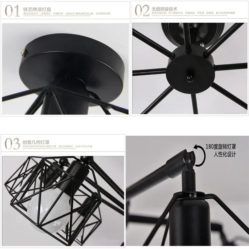 

Modern Black Iron Cage Chandelier Lighting American Ceiling Lamp Light Fixtures for Kitchen Bedroom Living Room Home Decor