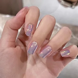 24pcs Short Coffin False Nails Shiny Aurora Design Full Cover Fake Nails Patches Manicure Tool Press on Nail Tips for Girl Women