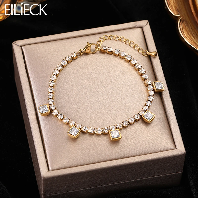 Eilieck 316l Edelstahl wasserdicht bling Zirkonia Charm Armband für Frauen Luxus Armreifen nicht verblassen Handgelenk Schmuck