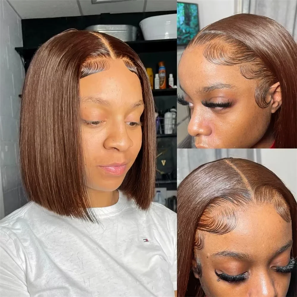 Straight Bob Wigs 100% Human Hair #4 Chocolate Brown SDD 5x5 HD Lace Closure Wigs Human Hair Wigs Glueless Drawstring Wig 300%