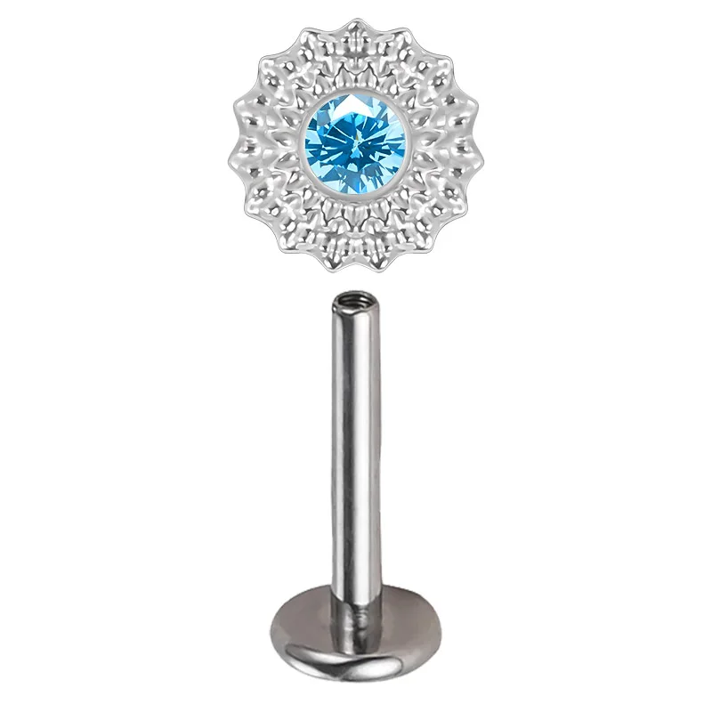 ASTM F136 Titanium Ear Lip Studs with CZ Paved Top