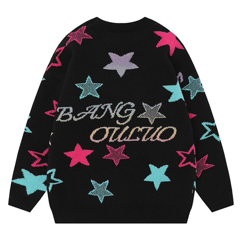 Y2K Sweater Knit Pullover Men Full Colorful Star Casual Sweaters Women Harajuku College Style Oversized Jumper Autumn Winter Top