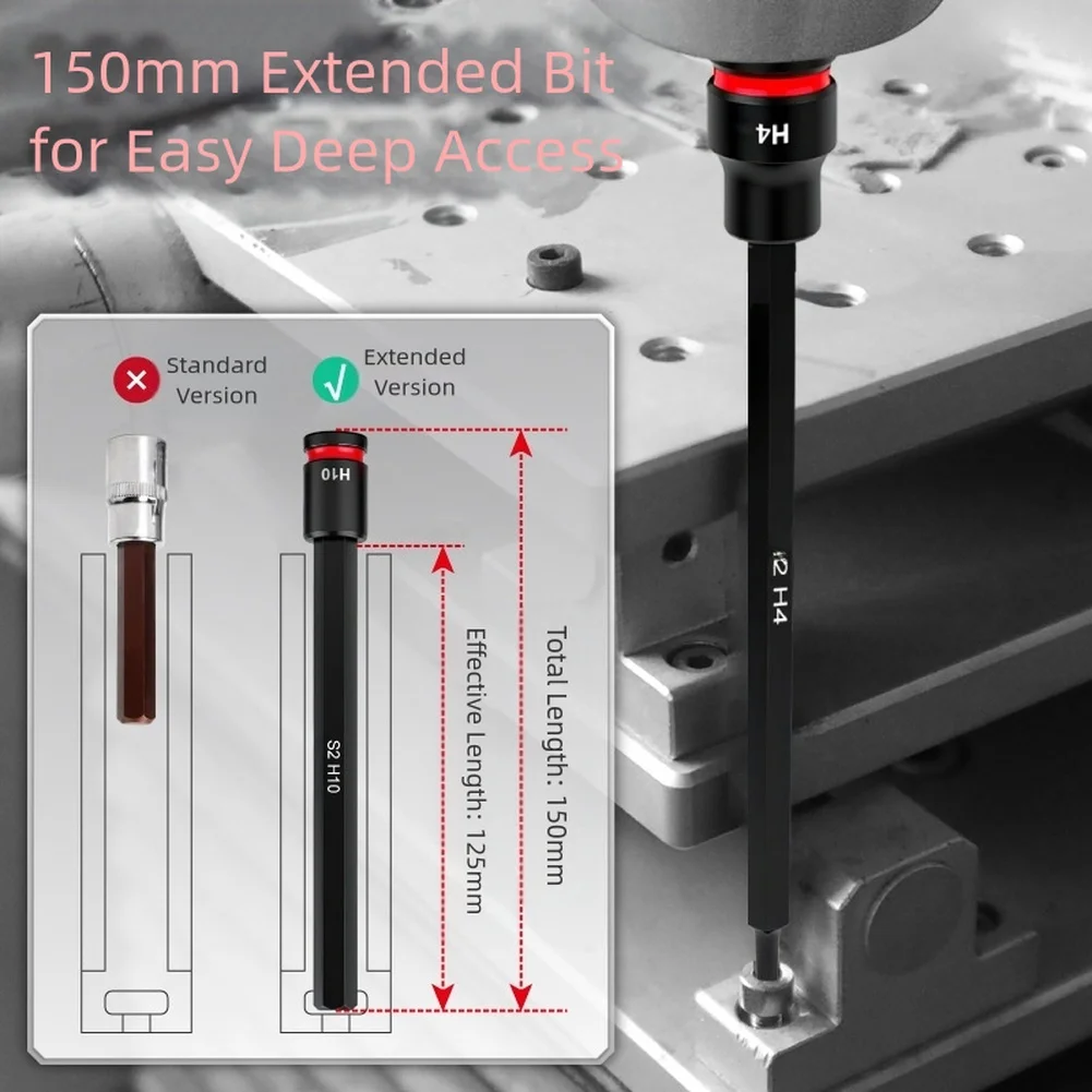 Hex Bit Socket Screwdriver Set 38 Drive Extended 150mm Shank with Dual Measurement System for Inch and Metric Fasteners
