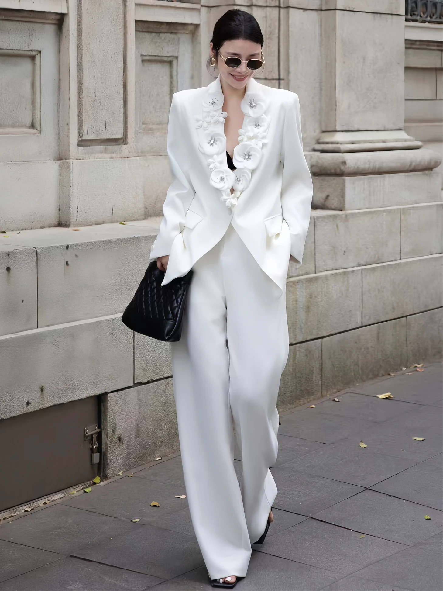 

Ele Faionable Slim Fit Suit with 3D Flower Collar One Button Design Polyester Fiber Breathable Casual Busin Women's ...