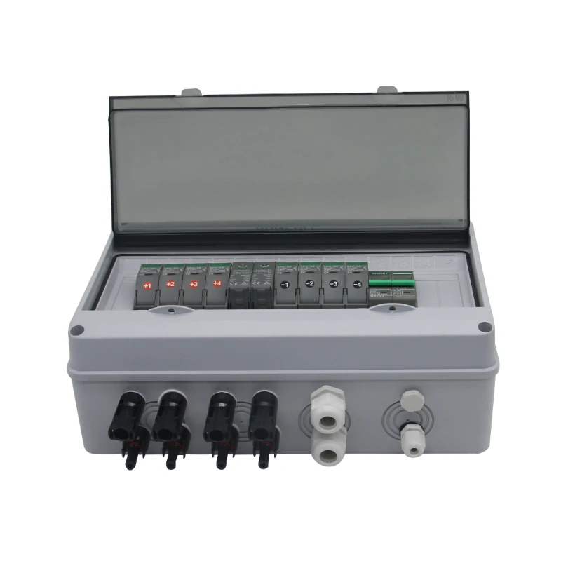 Waterproof Outdoor Surface Mounted 4 in 1 out 550V IP65 Solar PV Surge Lightning Protection DC Distribution Box Combiner Box