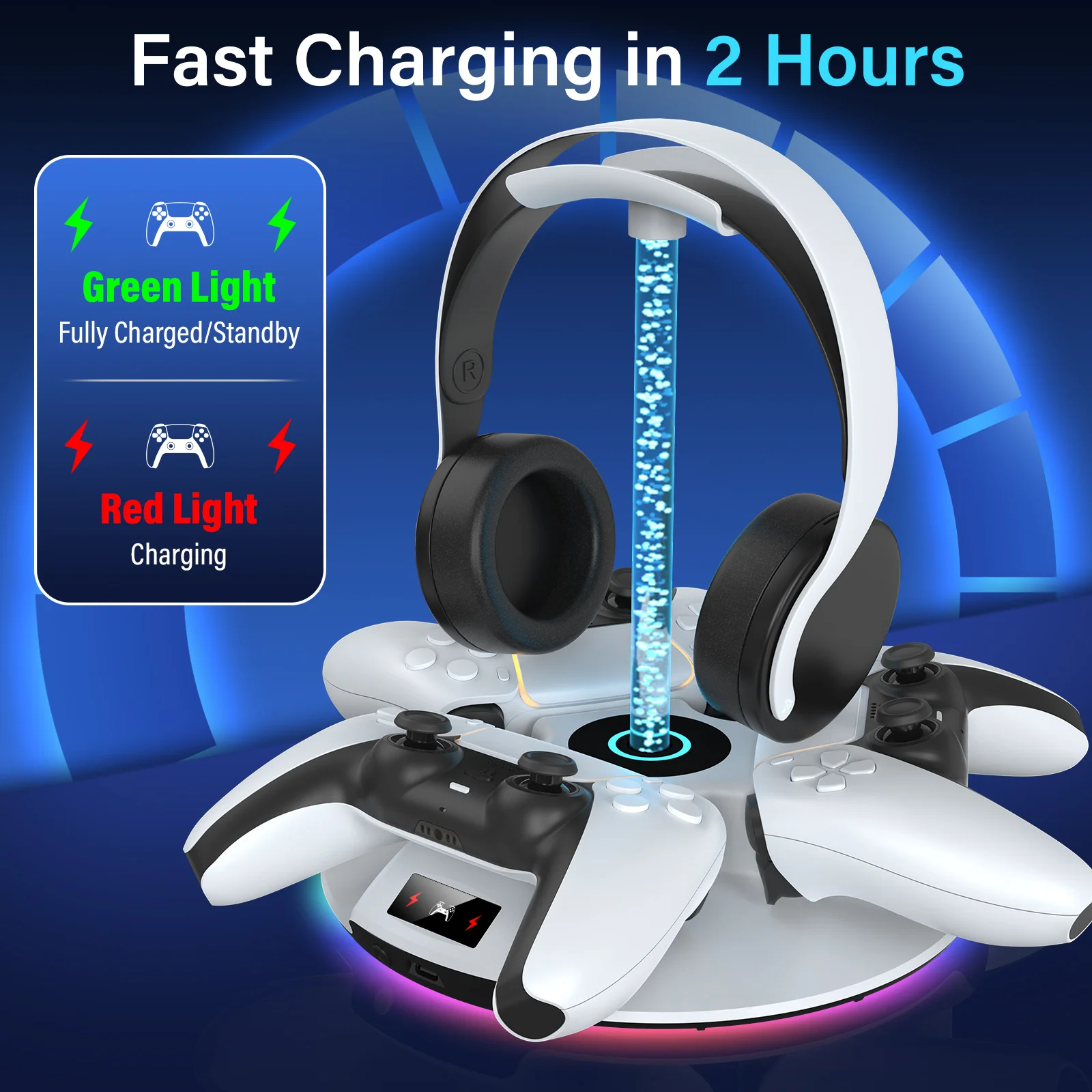 For PS5 DualSense Controller Charger Stand 3-in-1 Charging Dock RGB LED Light Fast Charging Gaming Accessories