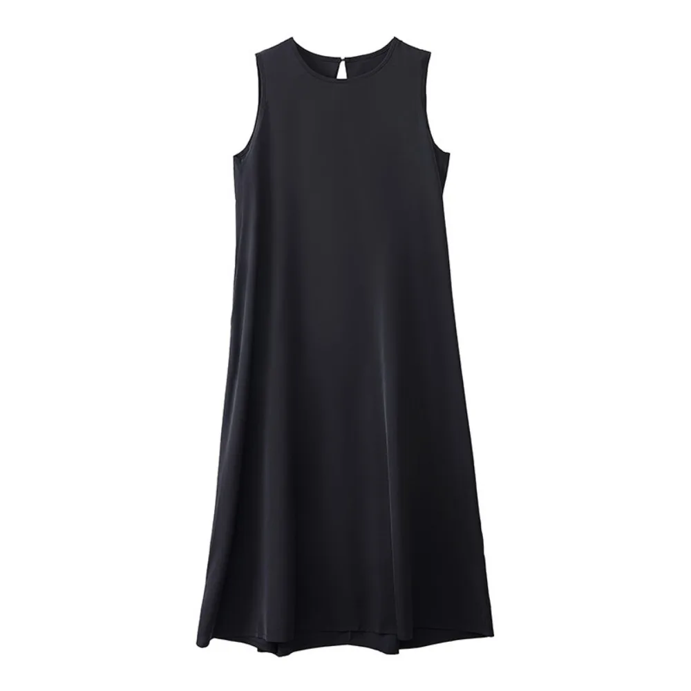 

Fashion Solid Summer Sleeveless Dress Round Neck Simple Vocation Vest Dresses Hollowed Out Beachwear Open Back Long Dress Teens