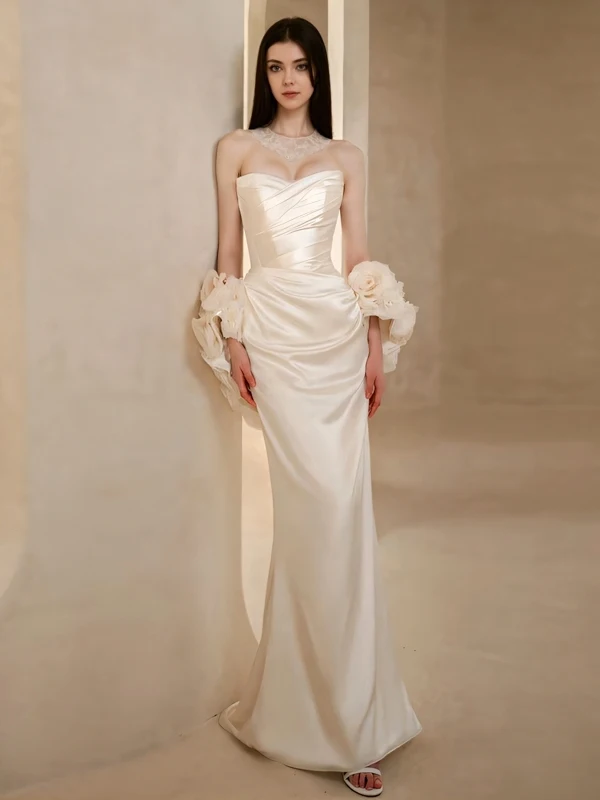 

Белое атласное вечернее платье-русалка для женщин: роскошное свадебное, помолвочное, для выступлений, для церемоний, для корпоративных мероприятий