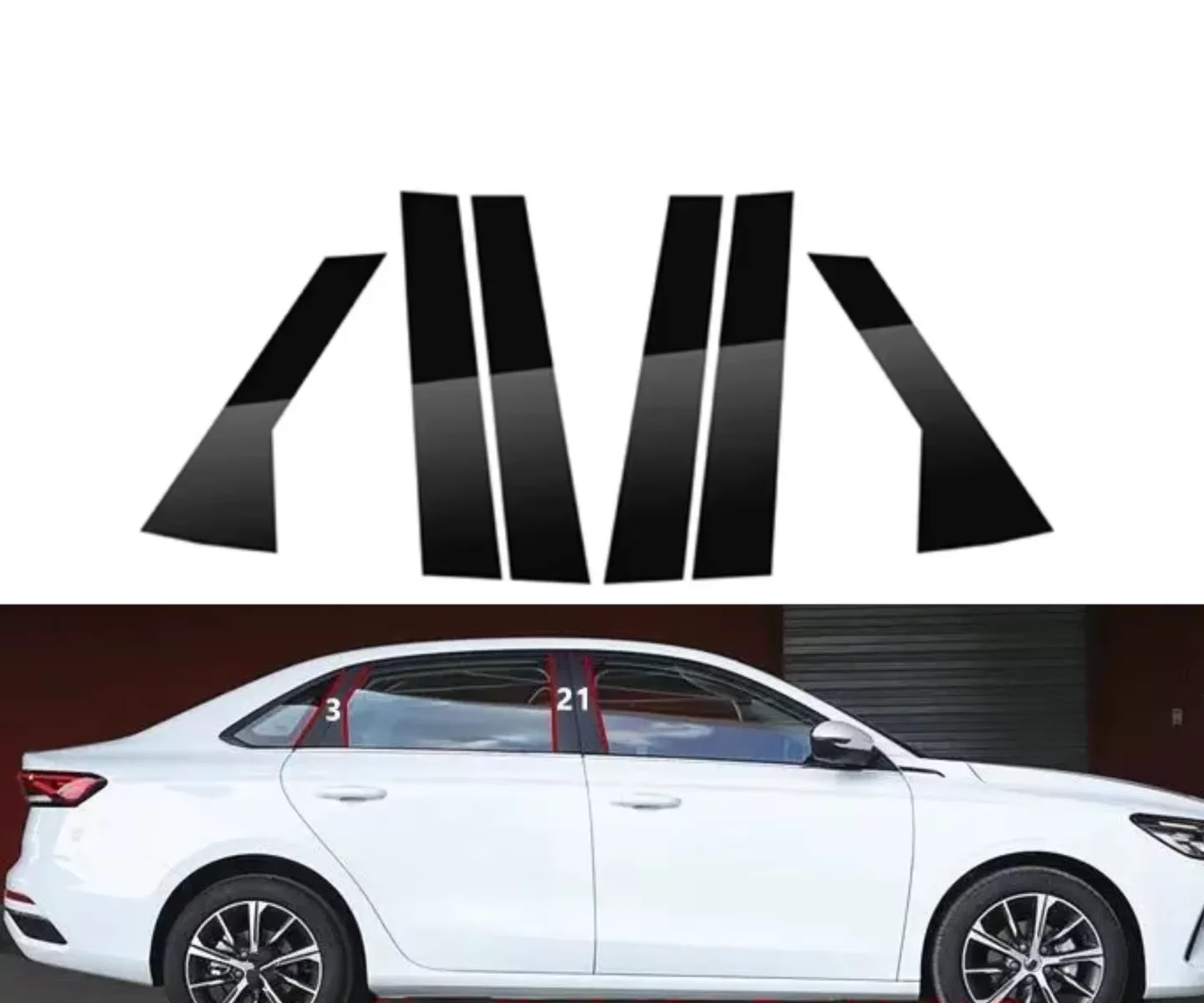 6PCS Glossy Black Pillar Posts  Fit For  Geely Emgrand 2022 2023 2024 Window Door Column B C  Cover Trim Stickers