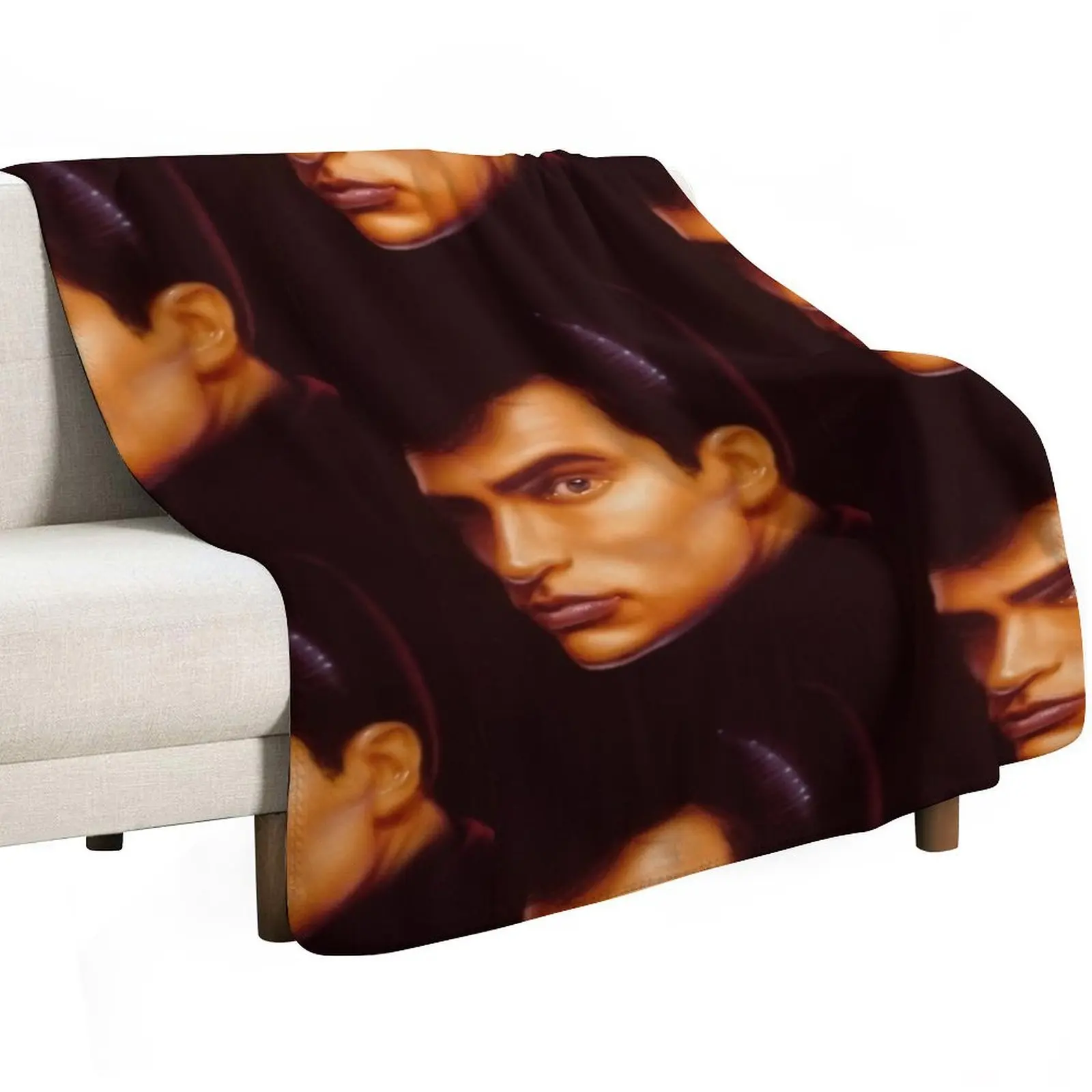 80s Retro Style Airbrush Man Throw Blanket Color Fast Cozy Throw Blanket