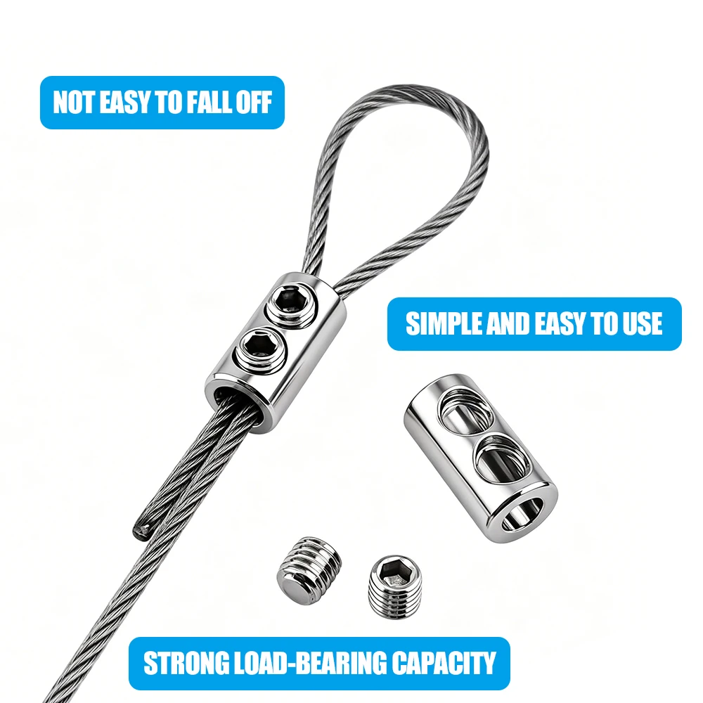 Adjustable 1.5-3mm Fused Steel Wire Rope Vertical Double Hole Fastening Kit, Used for Hanging Art Painting Decorative Lights