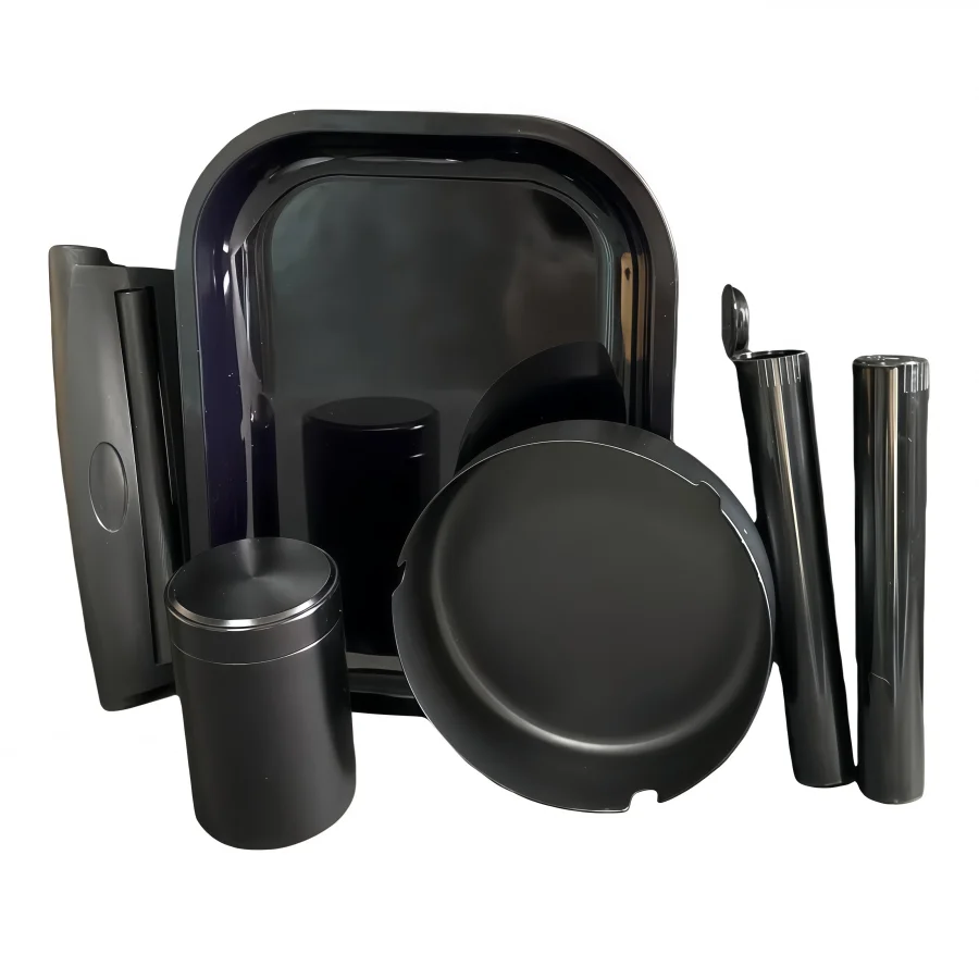 

6 шт./компл., аксессуары для курения в черном стиле с подносом на колесиках, пепельница, ящик для хранения, две трубки для хранения, алюминиевая банка для хранения