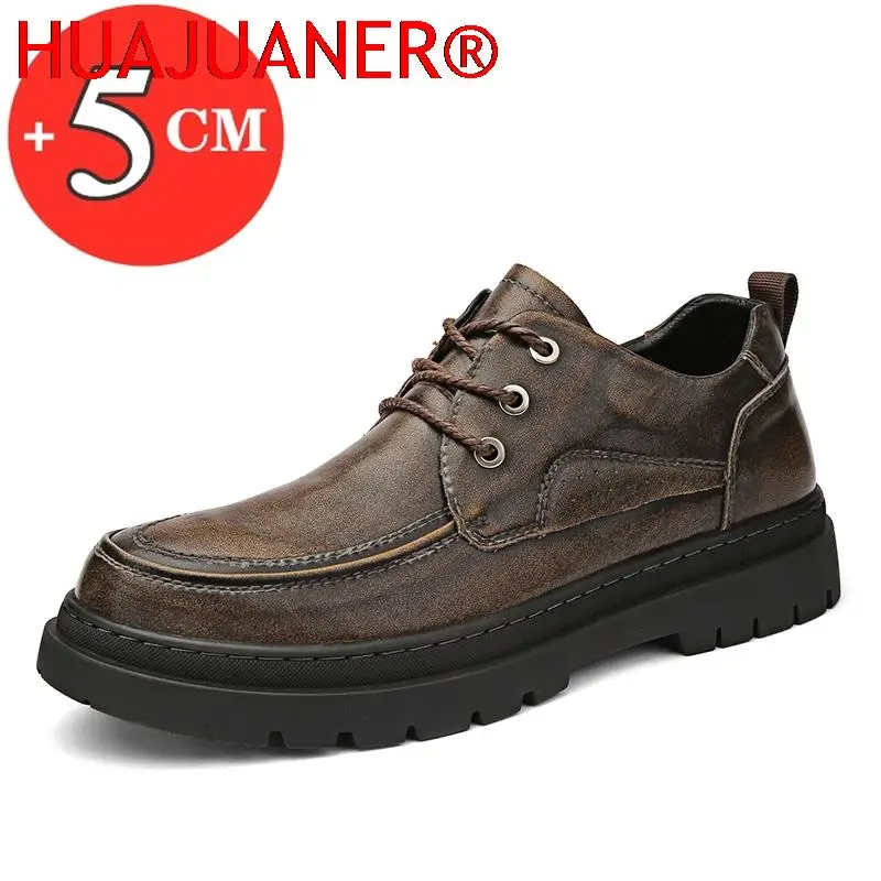 

Flat /5CM Height Increase Casual Shoes Men Soft Comfort Elevator Leather Men Shoes Outdoor Walking Flats Shoes Zapatillas Hombre