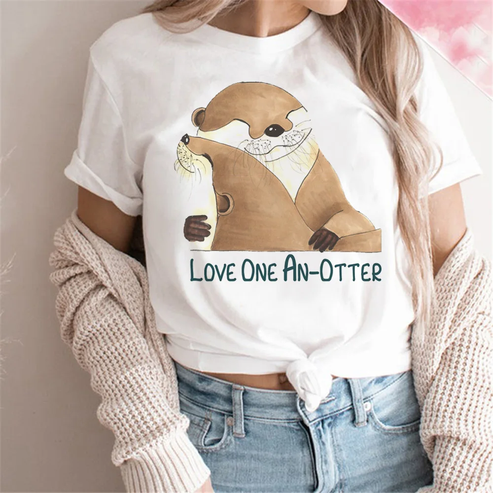 Otters t shirt women manga Tee female graphic harajuku Japanese clothes