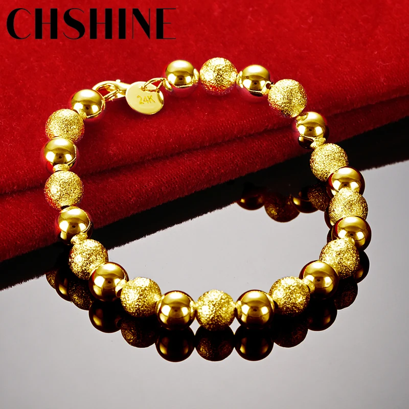 

CHSHINE 18K Gold 8mm Smooth Matte Beaded Bracelet For Women Wedding Engagement Party Fashion Charm Jewelry