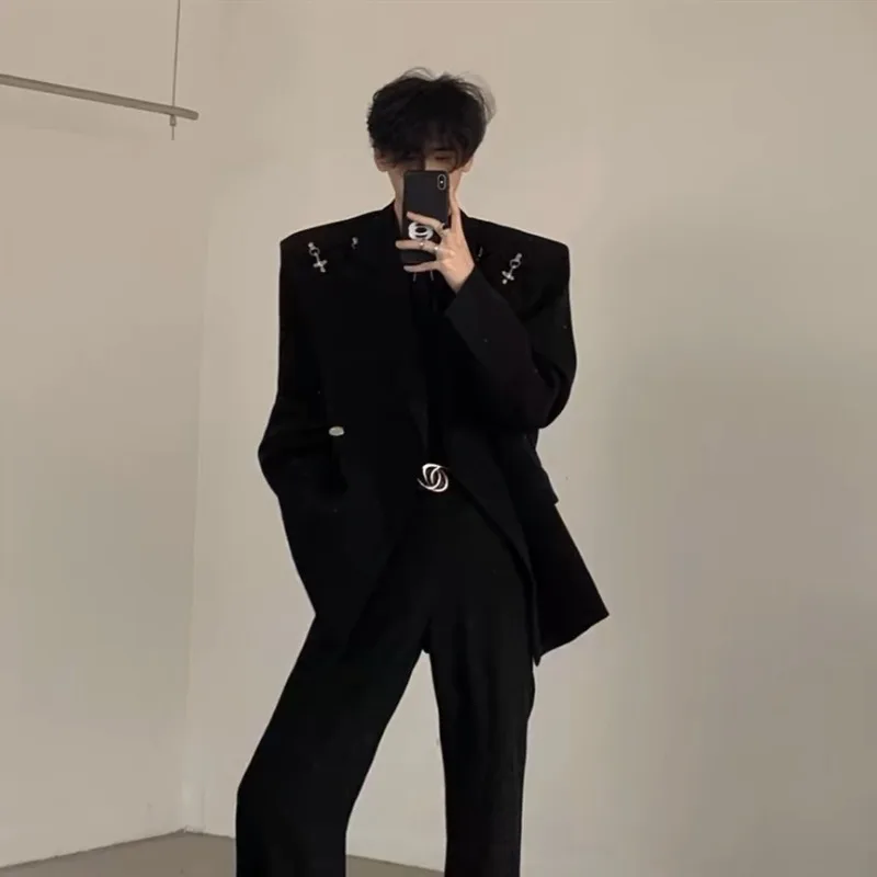 

Модная уличная мужская куртка с подкладкой на плечах, костюм Ruffian, красивый дизайн, повседневный маленький костюм с лацканами, осень и зима