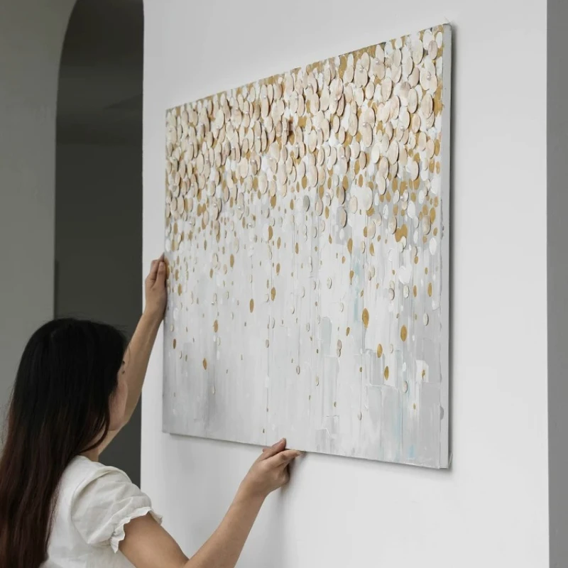 French hand-painted floral art, landscape oil painting, light luxury gold shell decorative painting, horizontal hanging painting