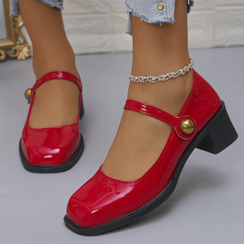 

Удобные женские туфли Мэри Джейн на толстом каблуке с ремешком на щиколотке из искусственной кожи, женские весенние туфли Мэри Джейн с квадратным носком, вечерние туфли Лолита