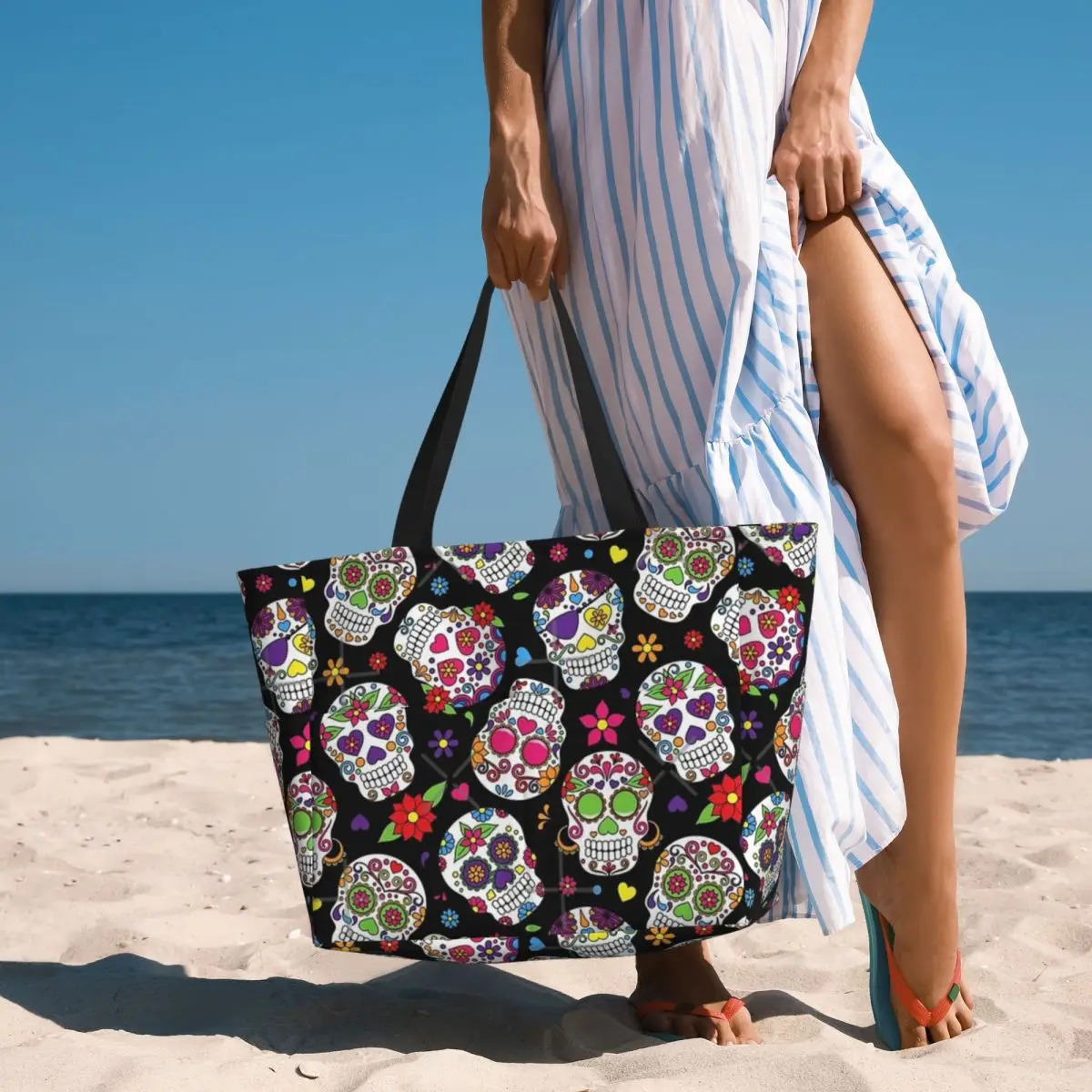 Day Of The Dead Sugar Skull Pattern borsa da viaggio da spiaggia, Tote Bag borsa a tracolla per adulti alla moda modello Multi-stile