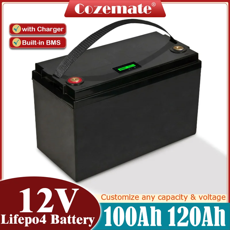 Rechargeable 12V 100Ah 120Ah Lifepo4 Battery Pack Lifepo4 Lithium Battery With BMS For Inverter Boat Motor RV+10A Charger