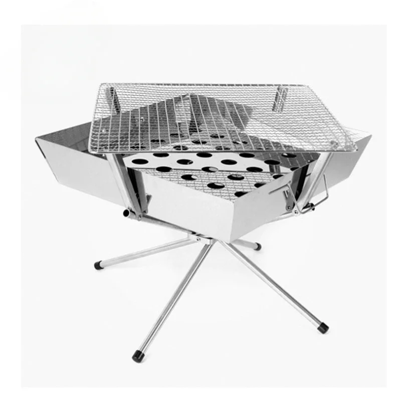 304 Stainless Steel Outdoor Portable Folding Charcoal Stove Charcoal Burning Grill Picnic Barbecue Korean Style Barbecue Grill