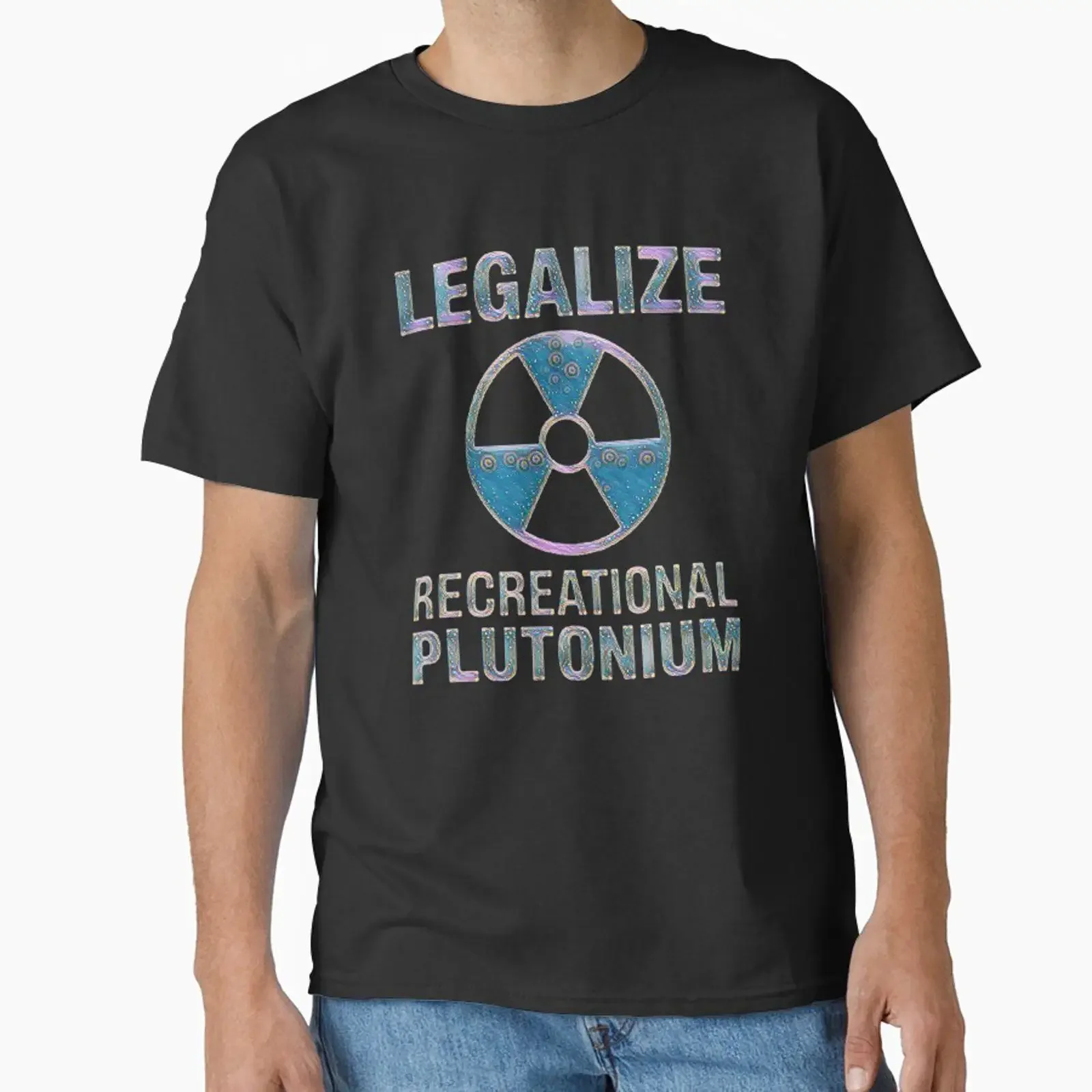 T-shirt classique vintage délavé, motif artistique satirique du symbole de rayonnement du Plutonium, vêtements de créateur de mode