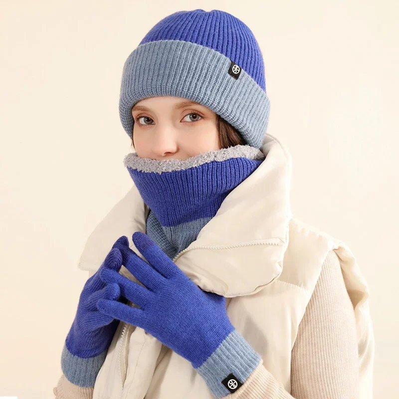 Winter warme Strick handschuhe Hut Schal Alpaka doppelseitiger thermischer Gehörschutz Männer dreiteiliger Set Winters chal für Frauen