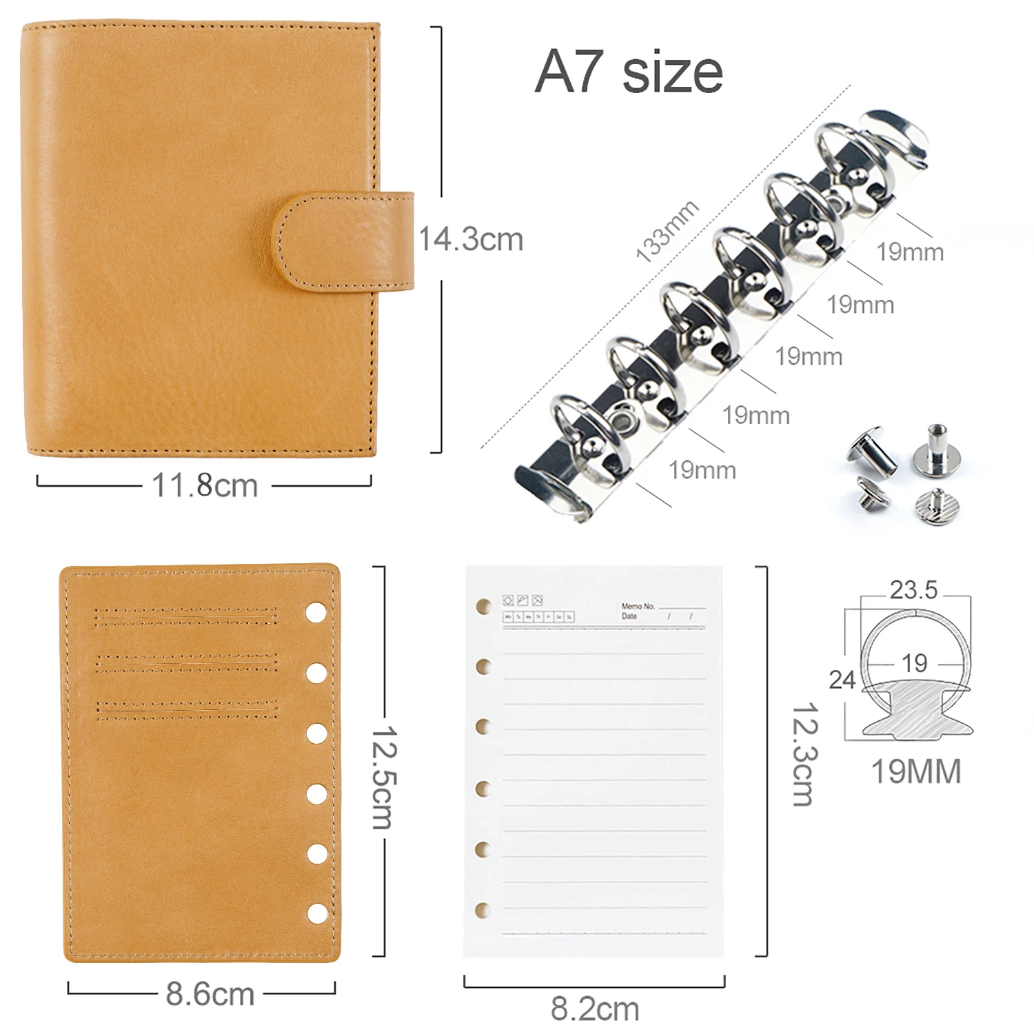 Moterm Full Grain Vegetable Tanned Leather Regular 2.0 Pocket Size Rings Planner A7 Notebook Agenda Organizer Diary Sketchbook