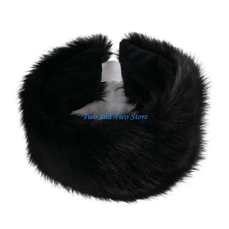

HX6F Thick Faux Furs Headbands Hat Windproof Hairband for Winter Warmth Comfortable Open Top Elastic Headwrap for Outdoor 2PCS