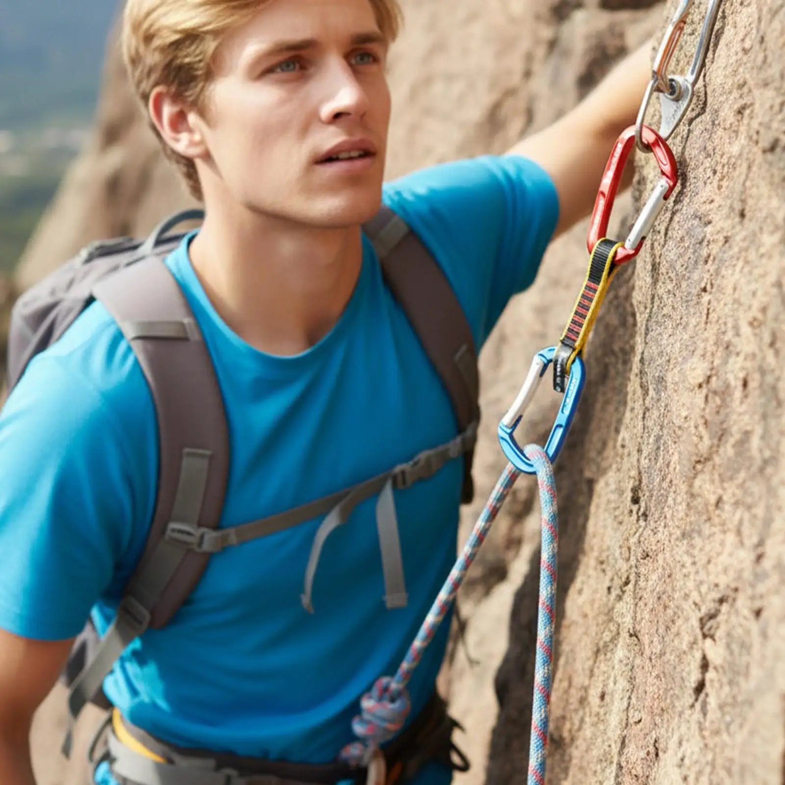 อุปกรณ์คาราไบเนอร์สำหรับปีนเขาแบบควิกดรอว์ สำหรับการปีนเขาและการผจญภัยกลางแจ้ง แคมป์ปิ้ง เดินป่า และการเดินทาง