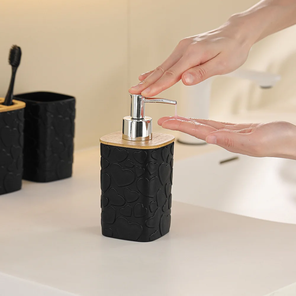 7Pcs/Set Soap Dispenser Box Toilet Brush Lotion Bottle Trash Can Bamboo Plastic Bathroom Storage Set Toothbrush Cup Holder