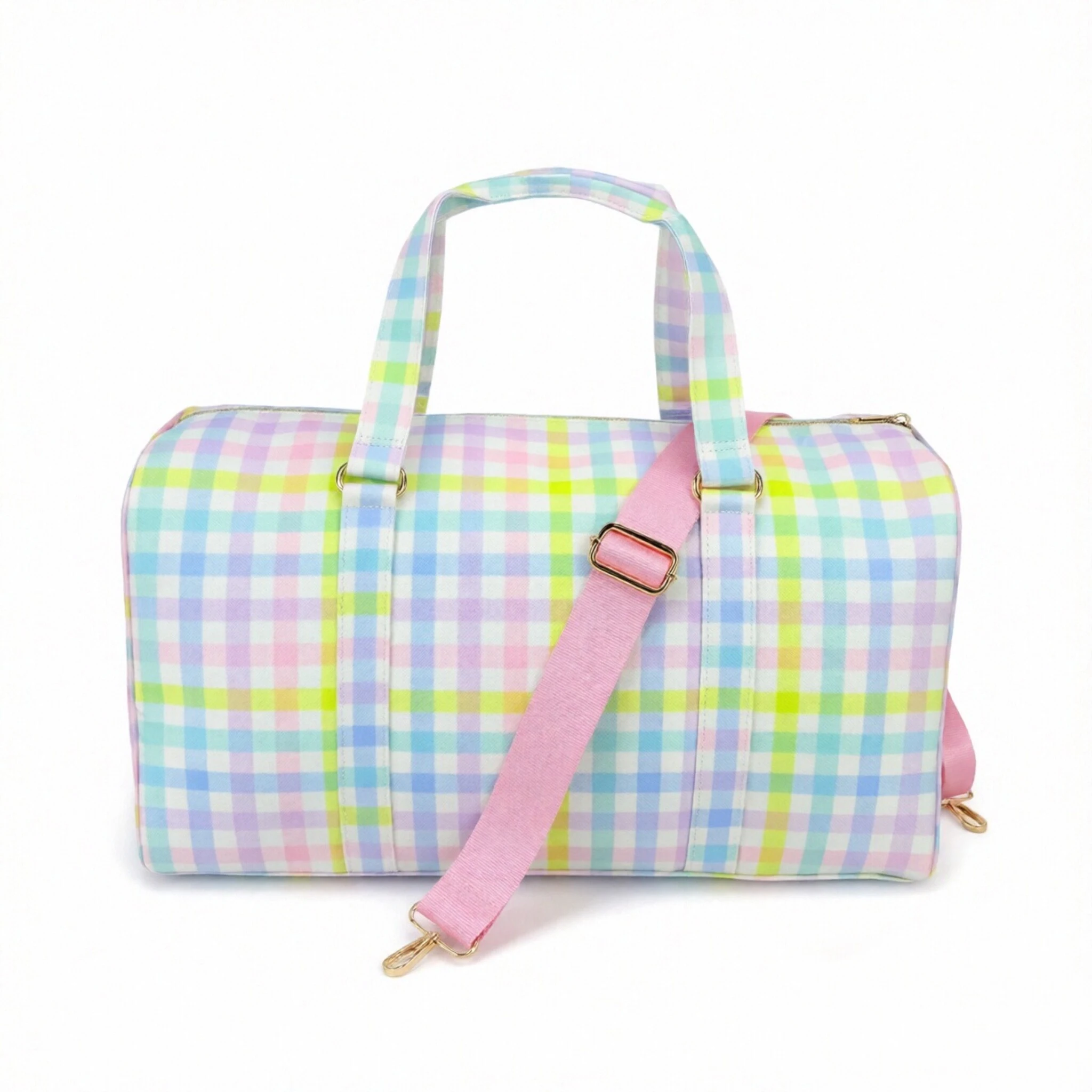 Nylon Waterproof Travel Backpack Rainbow Plaid Large Capacity Storage Bag Single Shoulder Slant Cross Bag for Outdoor Trips DIY