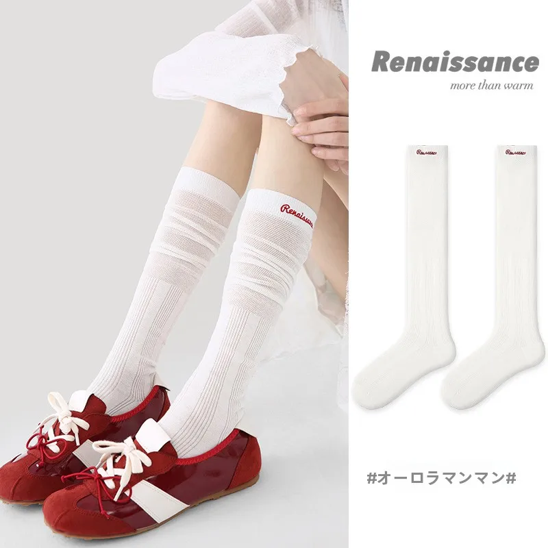 meias-femininas-originais-de-primavera-verao-listradas-em-malha-respiravel-branco-puro-de-algodao-penteado-meias-altas-ate-a-coxa-roupa-Intima-feminina