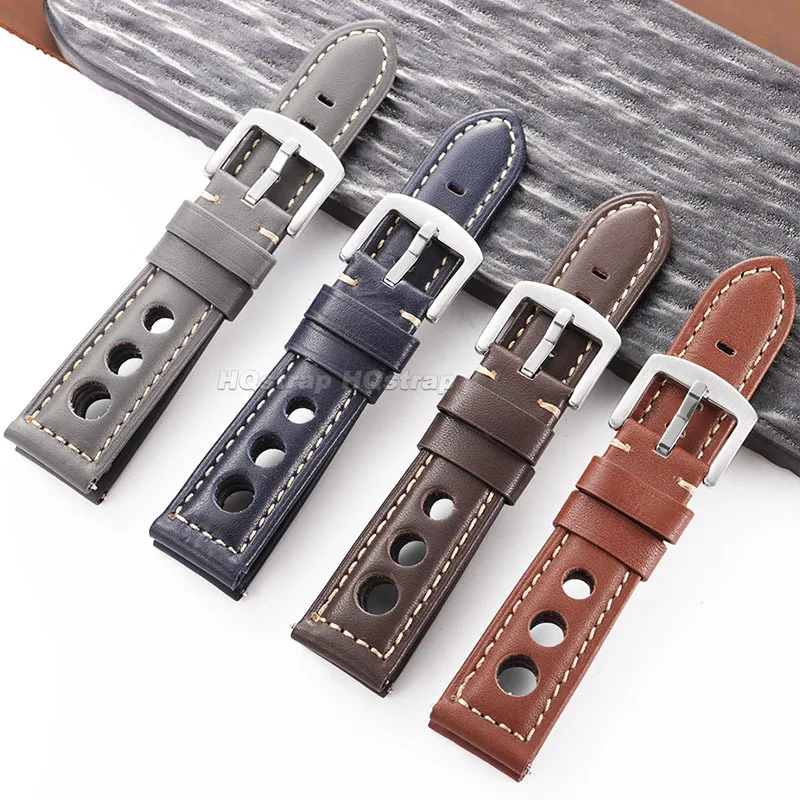 Винтажный кожаный ремешок для часов 20 мм, 22 мм, 24 мм, 26 мм, ремешок для Panerai, Omega, браслет Seiko, дышащий удобный браслет