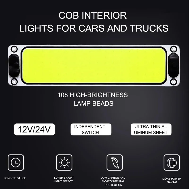 Lámpara de lectura Interior Universal para coche, luz de techo LED COB de Panel 108SMD, Bombilla de alto brillo, lámpara impermeable para camión,