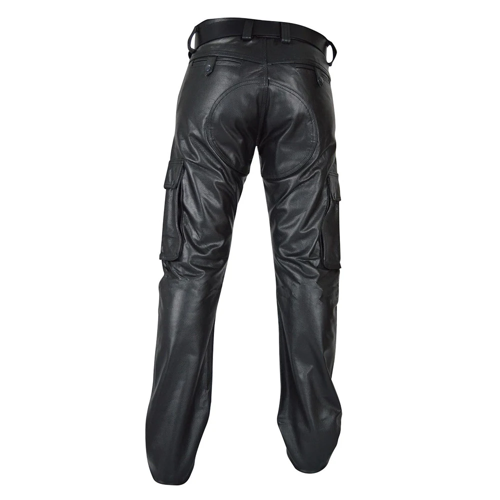 Men Pants PU Leather Party Costume Pencil Pants Fit Elastic Goth Hip Hop Motorcycle Trousers Retro Solid Color