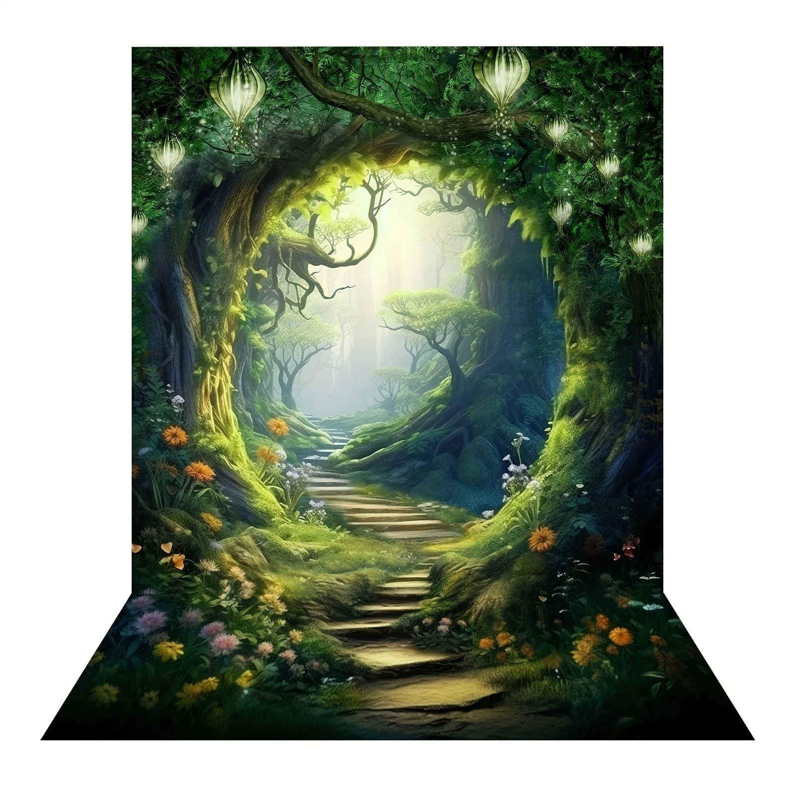 Dream Forest Tree Cave Background - large whimsical Wonderland green garden background photography