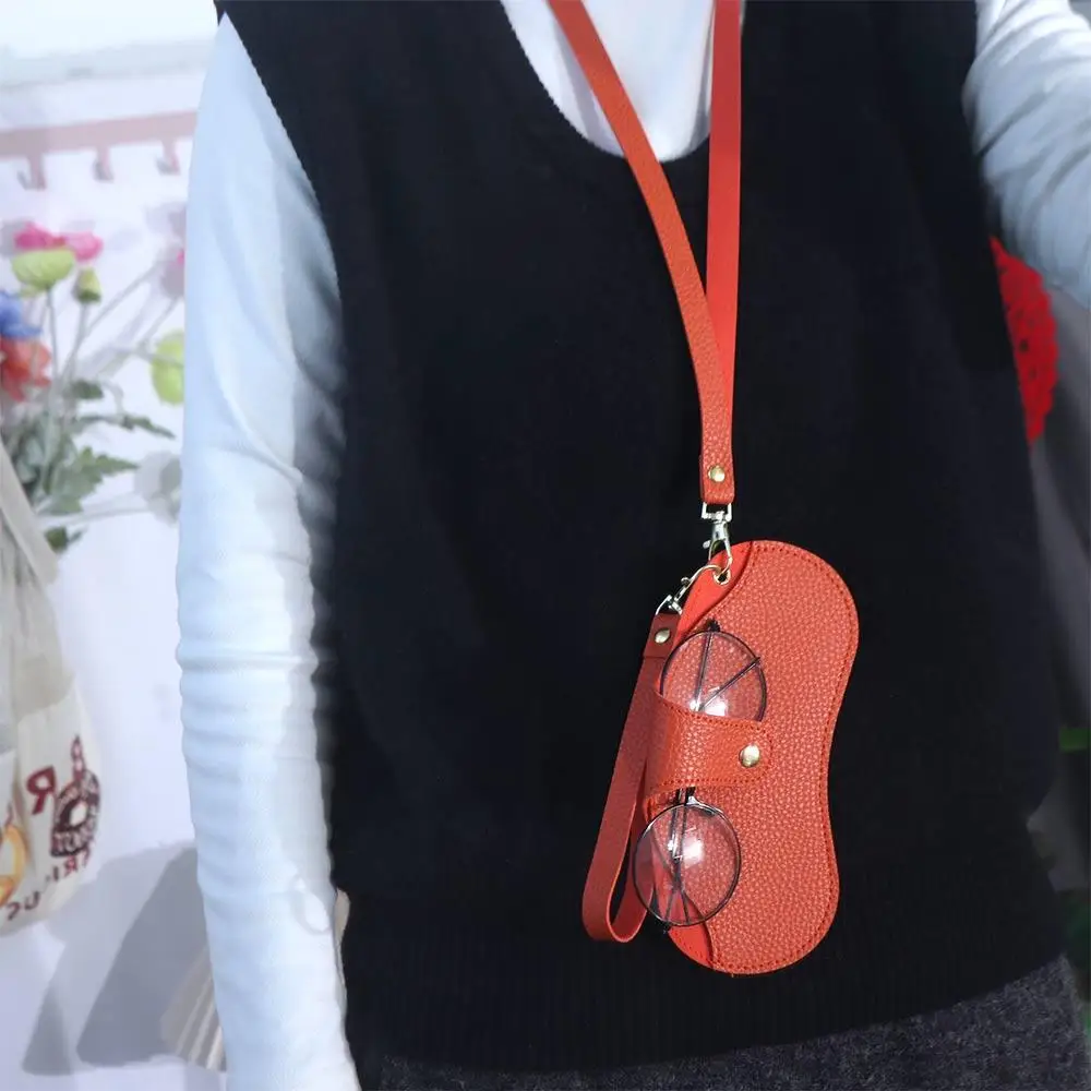 

Korean Style PU Leather Glasses Bag Hanging Neck Wrist Buckle Glasses Storage Bag Travel Outdoor Sunglasses Eyeglass Bag Case