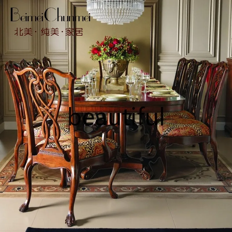 

rural retro solid wood carving flower double column design rectangular dining table full solid wood carving flower dining table