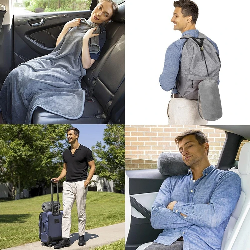 Lightweight Travel Blanket With Drawstring Storage Bag Portable Flannel Fleece Throw For Camping Hiking Car Plane Outdoor Nap