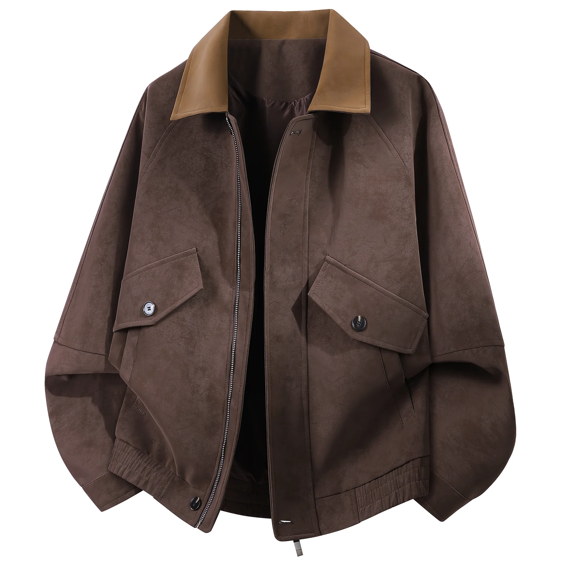 European size cross-border solid color lapel PU leather jacket men's loose large size suede jacket retro leather jacket M-3XL