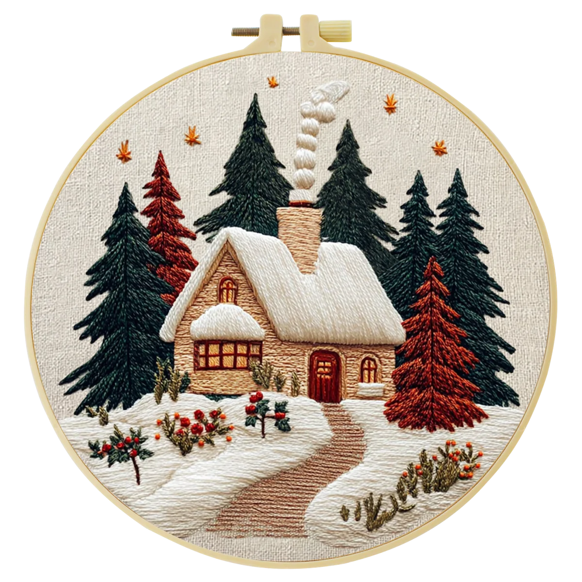 1 Stück 20X20CM/15X15CM 7,87/6,3 Zoll Schneelandschaft Stickerei Starter-Kit DIY-Kit DIY-Stickerei-Set Handarbeiten Nadelkunst Nähkunst – Detail 3