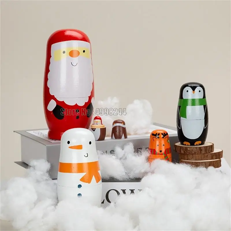 5 Layers Santa Claus Penguin Matryoshka Doll Wooden Snowman Russian Nesting Kid Birthday Christmas Day Gift Toy