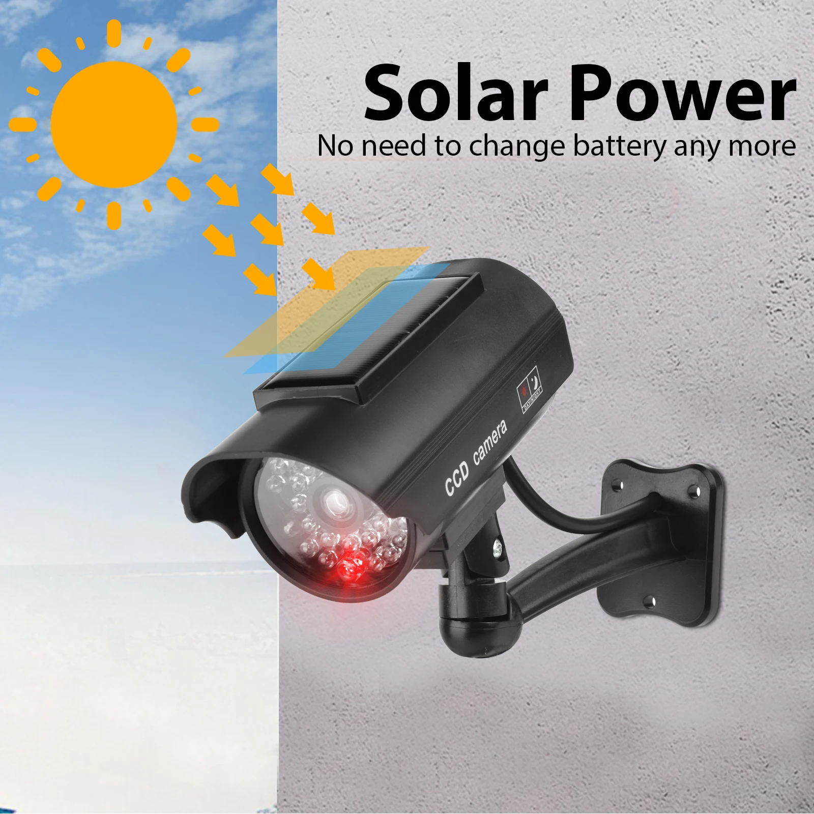 Imagem -02 - Impermeável Fake Solar Cctv Câmera de Vigilância Câmera Falsa Piscando Luz Led Vermelha Home Security Exterior e Interior 1pc