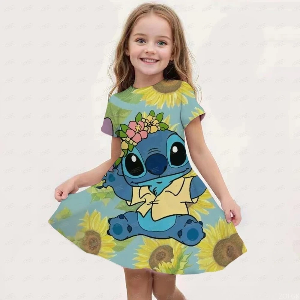 

Embroidered Cute Summer Fashion Girl Dress Kids Cute Anime 3D Printing, Comfortable Cartoon Short Sleeved Princess Dress